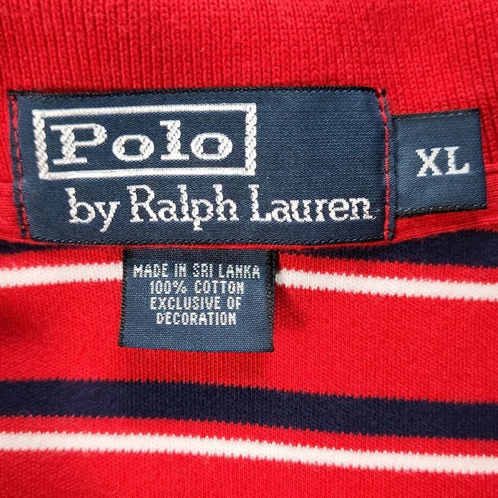 Vtg White and Blue Striped Red Polo With Blue Pony Like New
